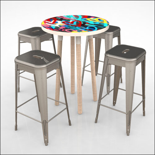 PEGGY-HI-Cocktail-Table-W-GRAFFITI-AMOUREUX-BLEU-TOP-001H