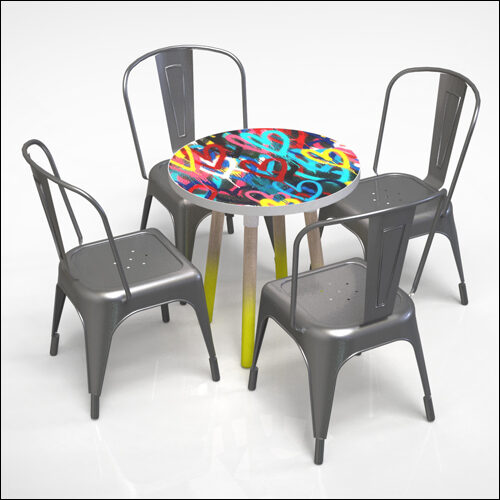 PEGGY-LO-Table-W-GRAFF-TOP-AMOUREUX-BLEU-W-WEATH-OAK-LEGS-001F