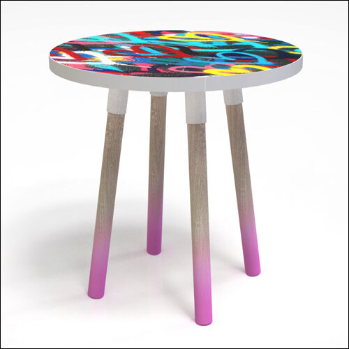 PEGGY-LO-Table-W-GRAFF-TOP-AMOUREUX-BLEU-W-WEATH-OAK-LEGS-001J