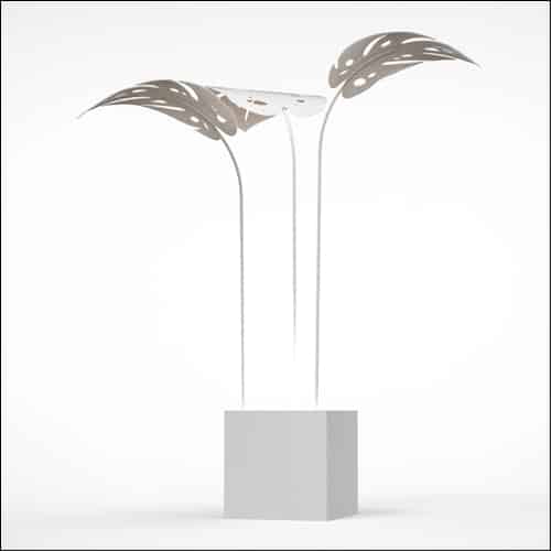 Monstera Palm Design with Cube Pedestal (3 Oversized White Palms)