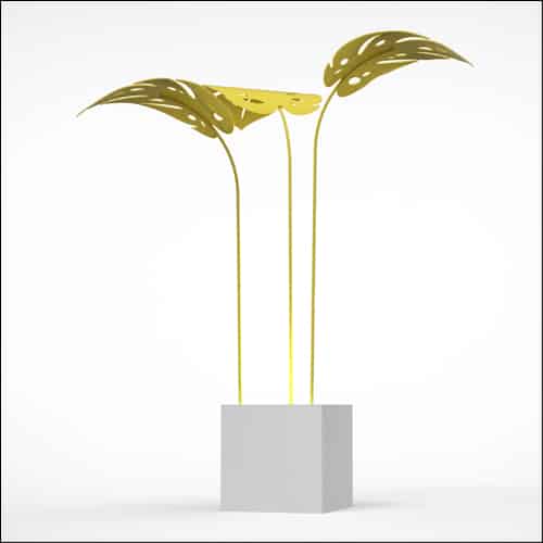 Monstera Palm Design with Cube Pedestal (3 Oversized Yellow Palms)