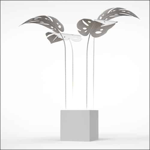 Monstera Palm Design with Cube Pedestal (4 Oversized White Palms)