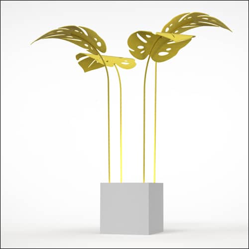 Monstera Palm Design with Cube Pedestal (4 Oversized Yellow Palms)
