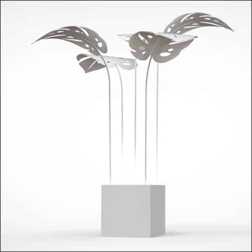 Monstera Palm Design with Cube Pedestal (5 Oversized White Palms)