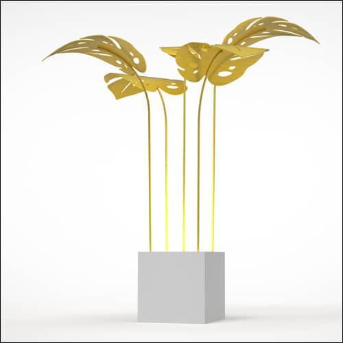 Monstera Palm Design with Cube Pedestal (5 Oversized Yellow Palms)