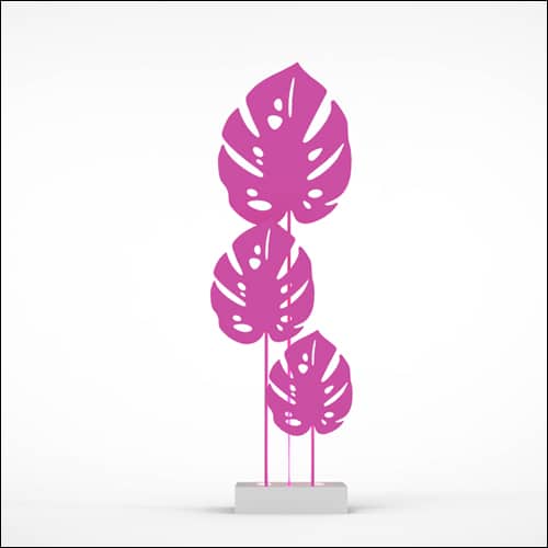 Monstera Upright Palm Design with Low Profile Pedestal (3 Oversized Pink Palms)