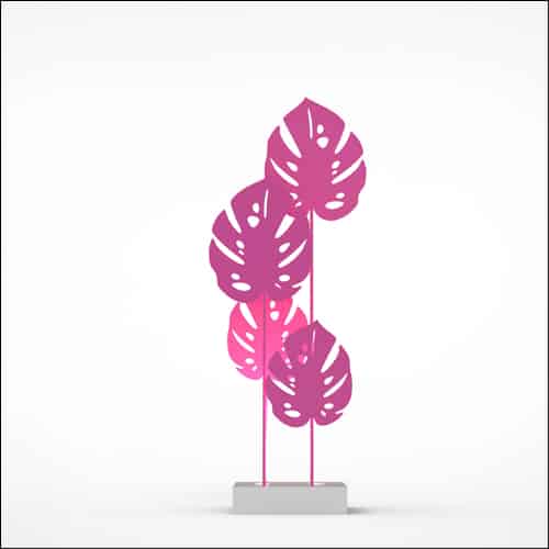 Monstera Upright Palm Design with Low Profile Pedestal (4 Oversized Pink Palms)