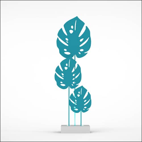 Monstera Upright Palm Design with Low Profile Pedestal (3 Oversized Teal Palms)