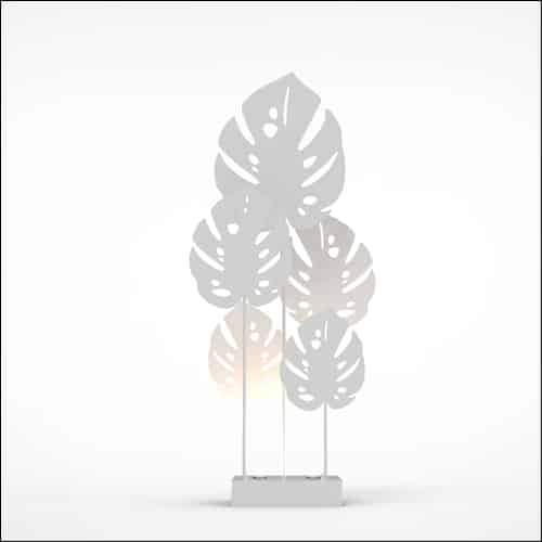 Monstera Upright Palm Design with Low Profile Pedestal (5 Oversized White Palms)