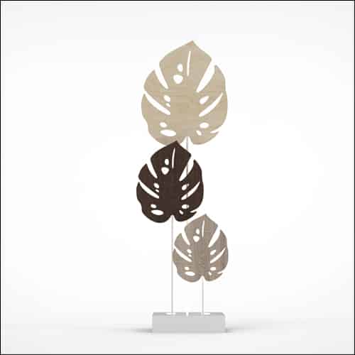 Monstera Upright Palm Design with Low Profile Pedestal (3 Oversized Wooden Palms)