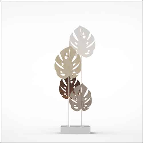 Monstera Upright Palm Design with Low Profile Pedestal (4 Oversized Wooden Palms)