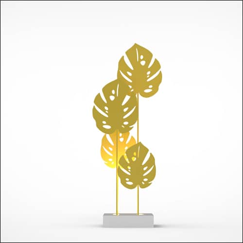 Monstera Upright Palm Design with Low Profile Pedestal (4 Oversized Yellow Palms)