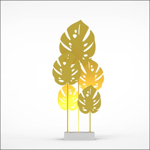 Monstera Upright Palm Design with Low Profile Pedestal (5 Oversized Yellow Palms)