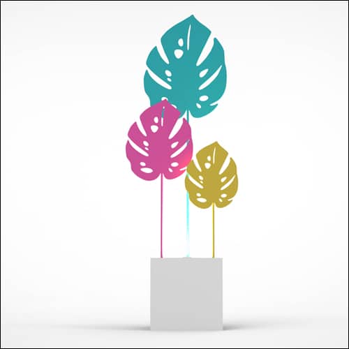 Monstera Upright Palm Design with Cube Pedestal (3 Oversized Multi Color Palms)