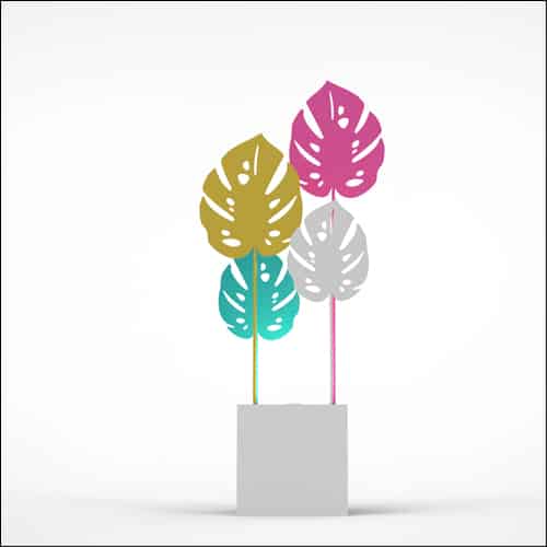 Monstera Upright Palm Design with Cube Pedestal (4 Oversized Multi Color Palms)