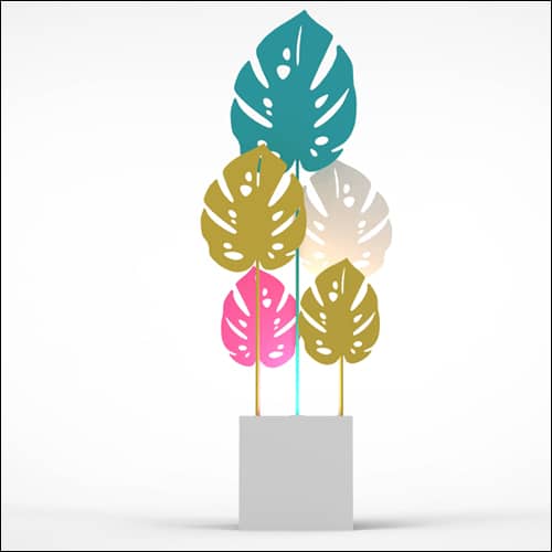 Monstera Upright Palm Design with Cube Pedestal (5 Oversized Multi Color Palms)