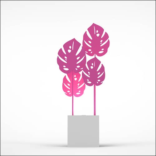 Monstera Upright Palm Design with Cube Pedestal (4 Oversized Pink Palms)