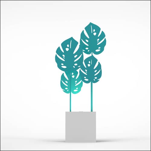 Monstera Upright Palm Design with Cube Pedestal (4 Oversized Teal Palms)