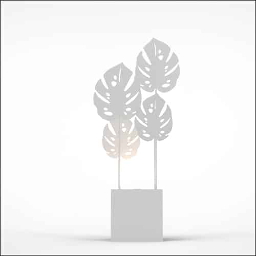 Monstera Upright Palm Design with Cube Pedestal (4 Oversized White Palms)