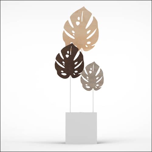 Monstera Upright Palm Design with Cube Pedestal (3 Oversized Wooden Palms)