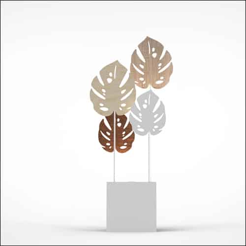 Monstera Upright Palm Design with Cube Pedestal (4 Oversized Wooden Palms)