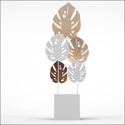 Monstera Upright Palm Design with Cube Pedestal (5 Oversized Wooden Palms)