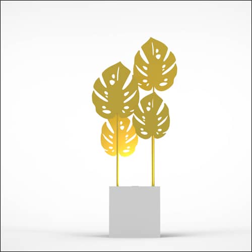 Monstera Upright Palm Design with Cube Pedestal (4 Oversized Yellow Palms)