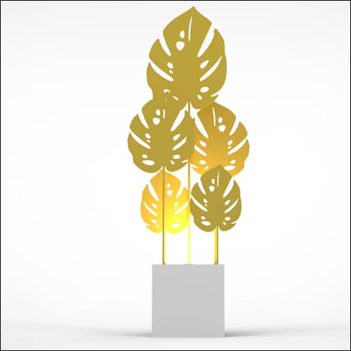 Monstera Upright Palm Design with Cube Pedestal (5 Oversized Yellow Palms)