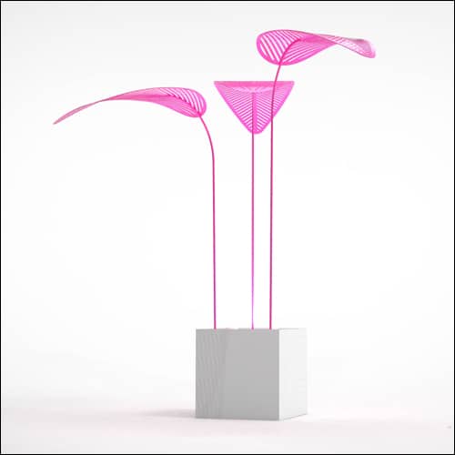 Areca Palm Design with Cube Pedestal (3 Oversized Pink Palms)