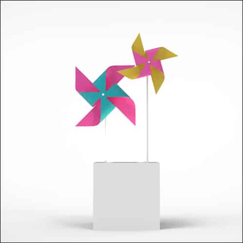 Pinwheel Design with Cube Pedestal (2 Oversized Multi Color Pinwheels)