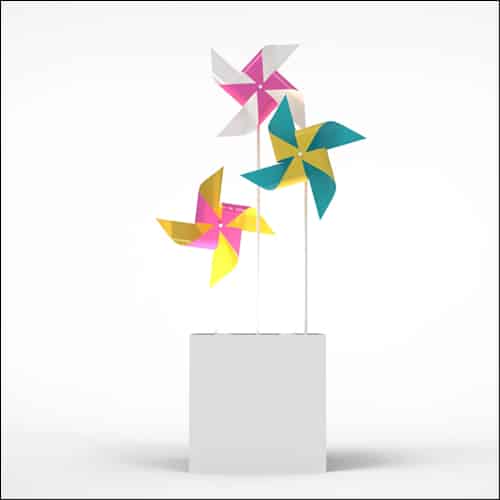 Pinwheel Design with Cube Pedestal (3 Oversized Multi Color Pinwheels)