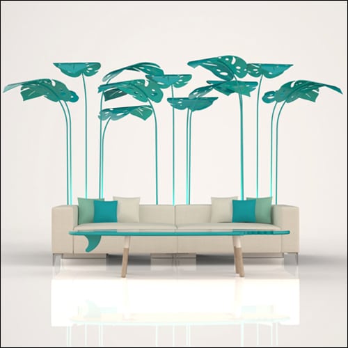 SOBE 2Pc Event Sofa Lounge Seating - Teal Monstera Palm Accents