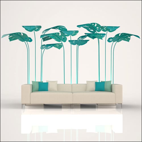 SOBE 2Pc Event Sofa Lounge Seating - Teal Monstera Palm Accents
