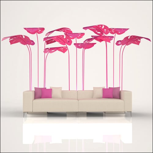 SOBE 2Pc Event Sofa Lounge Seating - Pink Monstera Palm Accents