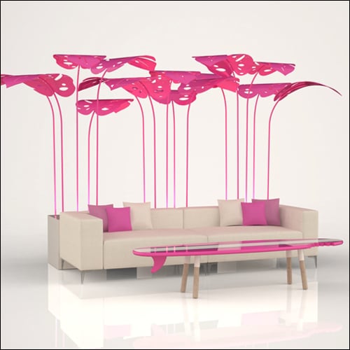SOBE 2Pc Event Sofa Lounge Seating - Pink Monstera Palm Accents