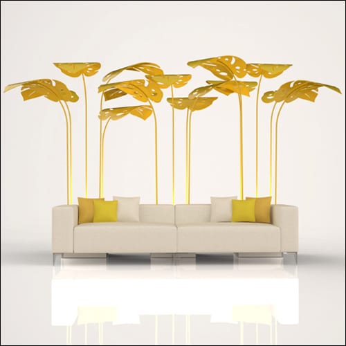 SOBE 2Pc Event Sofa Lounge Seating - Yellow Monstera Palm Accents