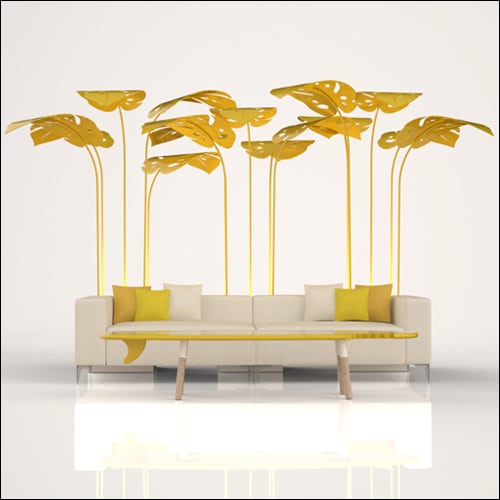 SOBE 2Pc Event Sofa Lounge Seating - Yellow Monstera Palm Accents