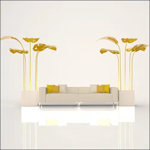 SOBE 2Pc Event Sofa Lounge Seating - Yellow Monstera Palm End Tables