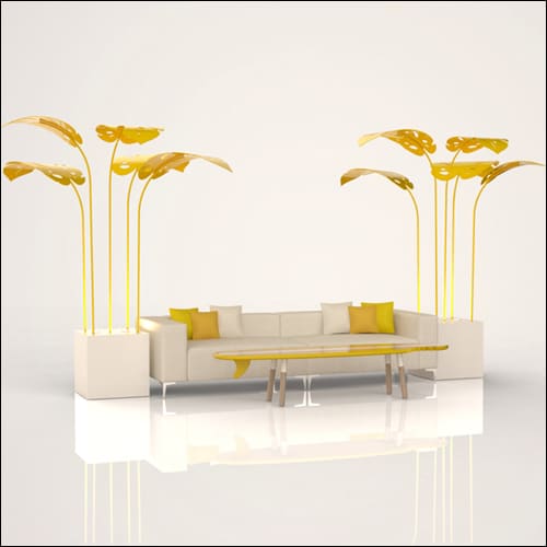 SOBE 2Pc Event Sofa Lounge Seating - Yellow Monstera Palm End Tables