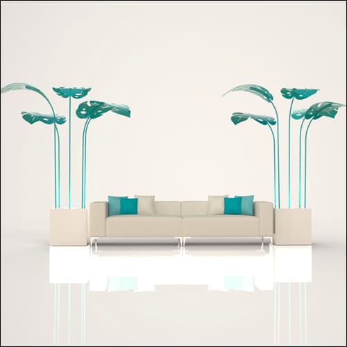 SOBE 2Pc Event Sofa Lounge Seating - Teal Monstera Palm End Tables