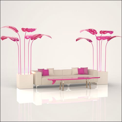 SOBE 2Pc Event Sofa Lounge Seating - Pink Monstera Palm End Tables