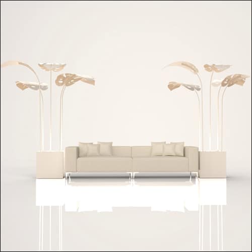 SOBE 2Pc Event Sofa Lounge Seating - White Monstera Palm End Tables