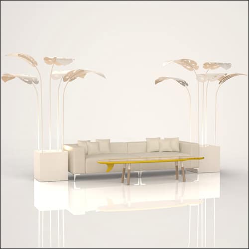 SOBE 2Pc Event Sofa Lounge Seating - White Monstera Palm End Tables