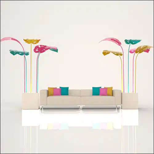 SOBE 2Pc Event Sofa Lounge Seating - Multi Color Monstera Palm End Tables