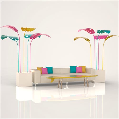 SOBE 2Pc Event Sofa Lounge Seating - Multi Color Monstera Palm End Tables