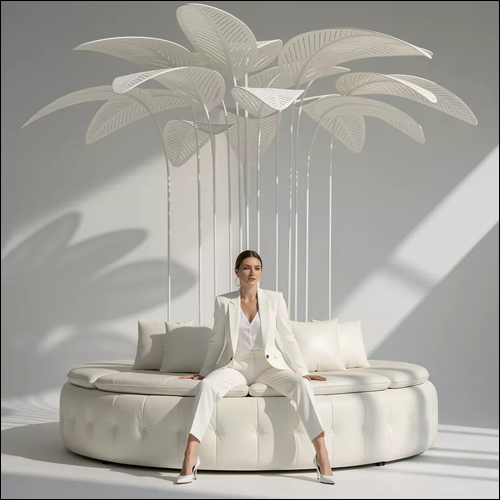 Jeju Island White Lounge Seating with Areca Palm Accents