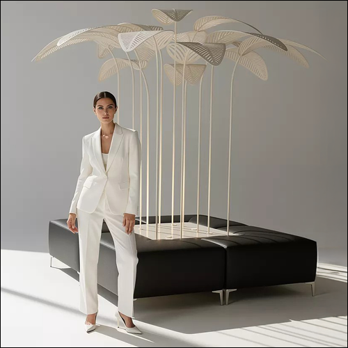Black L-Shaped Ottoman Island with Areca Palms - SOBE Luxury Lounge Seating Rental