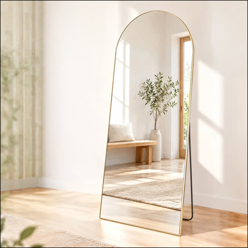 Gold round top full-length mirror